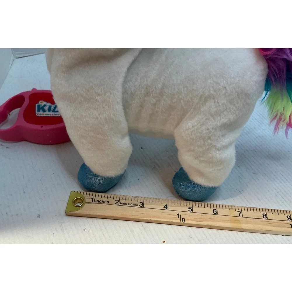 Kid Connection Walking Unicorn Toy Rainbow Mane Blue Glitter Hooves White Plush